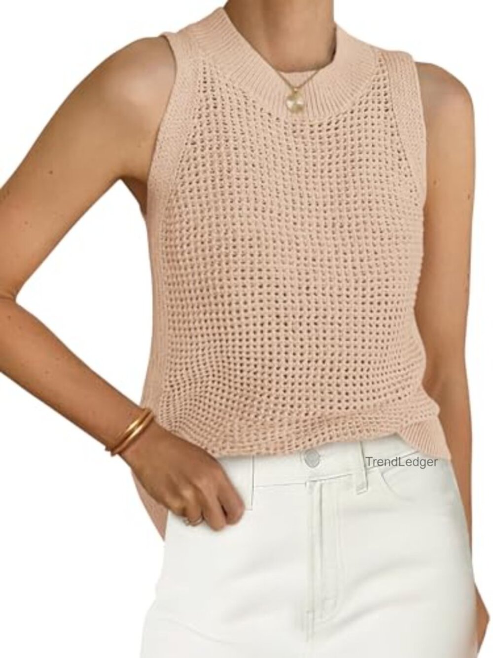 PRETTYGARDEN Womens Crochet Tank Top Sleeveless Knit Sweater